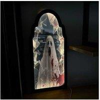 Ghost Hologram Decorative Mirror - Cracked Glass Wall Art for Halloween, Holographic Effect, 39.8 x 18.3cm