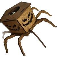 Handcrafted Wooden Ghost Spider Mini Lantern Candle Holder - Halloween Tabletop Decor