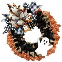 Halloween Ghost Linen Garland - Faux Linen & Wood Hanging Wall Art, 40cm - Festive Home Decoration
