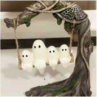 Spooky Tree Swing Resin Ornament - Hand-Painted Halloween Wall Art Decor