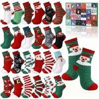 Kids Santa Socks Advent Calendar - 24 Surprise Mid-Calf Pairs Gift Set