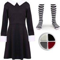 Unisex Black Striped EARLY BIRD! Wednesday Adam's Family - Face Paint & Tights