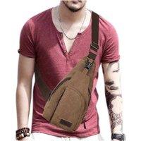 Black Men's Canvas Crossbody Chest Sling Bag - Multi-Compartment Travel & Hiking Satchel