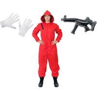 Unisex Black Adults Couples Money Heist Costumes - Red Jumpsuits, Masks, Inf Machine Guns and Gloves