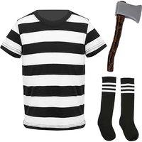 Unisex Black Child's Gothic Boy Costume Set with Axe and Striped Accessories