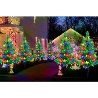4Pcs Pre-Lit Solar Christmas Tree Stake Lights - Outdoor LED Garden Decoration