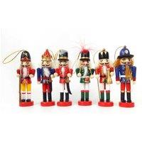 6Pcs Traditional Wooden Christmas Nutcracker Soldier Ornaments - Hanging Tree Decorations, 12.5cm