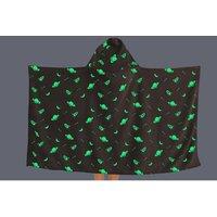 Unisex Black Wearable Luminous Hoodie Blanket - Lightweight Glow-in-the-Dark Hooded Throw for All Genders