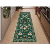 Christmas Polyester Kitchen Mat - Non-Slip Festive Floor Runner (180x50cm, Red/Green/Beige)