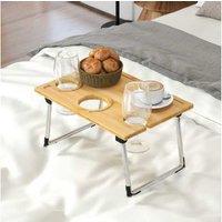 HOMCOM Foldable Bamboo Wine & Glass Picnic Table - Portable Outdoor Garden Furniture