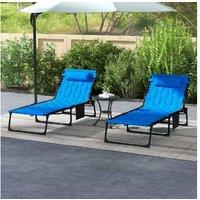 Outsunny Set of 2 Foldable Reclining Sun Loungers - Steel Frame, Blue, 2-Seater, Outdoor Garden Furniture