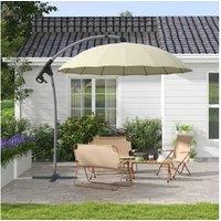 Outsunny 2.7m Aluminium Cantilever Parasol with Base - Weather-Resistant, Large Garden Umbrella, Beige