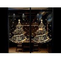 2Pcs Golden Christmas Tree Window Stickers - Festive Reusable PVC Decals, 50cm x 40cm