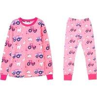 Pink & Purple Kids Pyjamas with Tractor Print, Soft Cotton Jersey