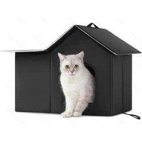 Outdoor Cat House - Weatherproof Oxford Shelter, Easy Assembly, Black, S/M
