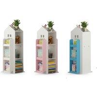 House-Shaped 360 Rotating Kids' Freestanding Bookcase with 10 Shelves - Pink, White, or Blue