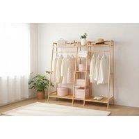 Natural Bamboo Freestanding Open Clothes Rail with Shelves