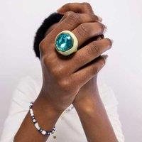 PRICE DROP! LUXENTER 18k Gold-Plated Statement Ring with Green Crystal - Mantis Motif