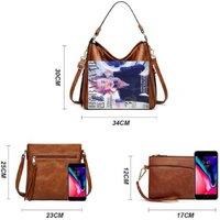 Black 3pcs Women's Vegan Leather Tote, Shoulder Bag & Purse Set - Classic Organiser Handbag Gift