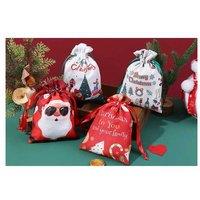 10pcs Christmas Drawstring Gift Bags - Large Reusable Xmas Sack Wrapping Sacks (40x30cm, Festive Design)