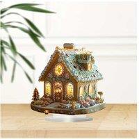 Acrylic Gingerbread House Tabletop Ornament - Festive LED Desktop Decor, 17cm x 20cm