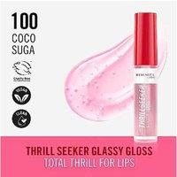 Rimmel Thrillseeker Glassy Lip Gloss - Hydrating Vegan Formula, Non-Sticky Shine, Shade 100 Coco Suga, Glossy Finish