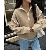 Black Women's Wool Zip-Up Longline Sweater Jacket - Classic Solid Colour, Thermal-Lined Outerwear