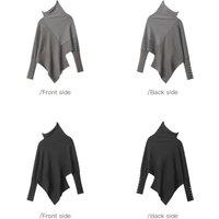 Black Women's Irregular Half Turtleneck Wool-Blend Pullover Sweater - Long Sleeve, Classic Fit