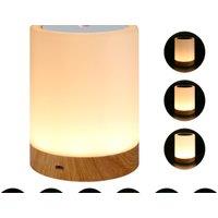 LED Wood Grain Touch Table Lamp - Dimmable, Rechargeable Night Light