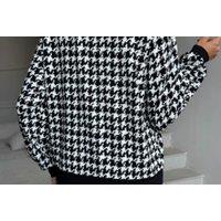 Black Women's Houndstooth Zip Jacket - Lightweight Polyester, Casual Baseball Collar, Regular Fit