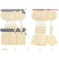 Rustic Wooden Farmhouse Hanging Wall Decor - Personalised Name Tag, Beads & Bow, Christmas Style