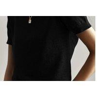 Unisex Black Cashmere-Blend Short Sleeve Knit Sweater Top - Lightweight, Classic Fit