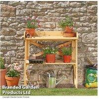 Wooden Two-Tier Potting Bench Garden Storage Station - Durable Timber, Multi-Level Shelving, Compact Design