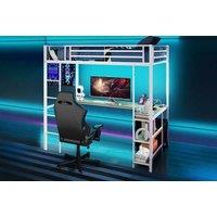 Loft Bed with Desk, LED Lights, Storage, and Charging Station - Great for Gamers!