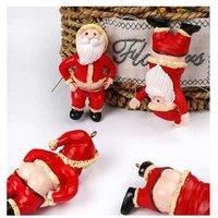 2Pcs Resin Funny Bare-Bottom Santa Claus Bauble Pendants - Humorous Christmas Tree Ornaments, 9cm, Red