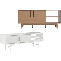 Wooden TV Stand with Cabinet and Spacious Open Shelves