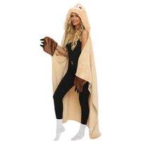Unisex Black Wearable Fluffy Sloth Hooded Blanket - Oversized, Lightweight, Cosy Summer Loungewear for All Genders