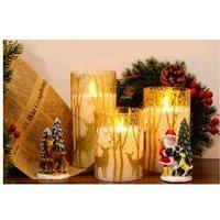 LED Table Candle Lights Set - Gold Elk Design, Flameless, Battery Powered (3 Sizes)
