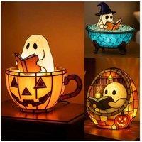 Ghost Reading Book Resin Table Lamp - LED Halloween Home Decor, 15cm