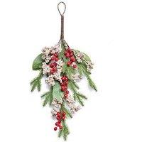 50cm Wall-Mounted Upside-Down Christmas Tree with Red Fruit, PE Material, Festive Decoration