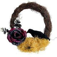Halloween Dead Rose & Crow Wreath - Handcrafted Rattan Door Decor, Gothic Wall Art, 30cm