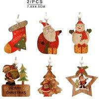 Painted Wooden Christmas Tree Ornaments Set - Hand-Painted Festive Decorations