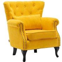 Retro-Classic Upholstered Nail Head Armchair with Cushion and Lumbar Support