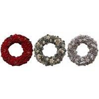 50cm Artificial Christmas Door Wreath - Frosted Pink Flower, Red Rose & Pine Cone Styles