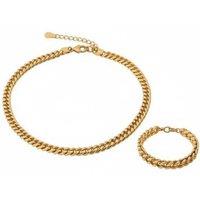Cubic Curb Chain and Bracelet Set with 18k Gold Plated Finish