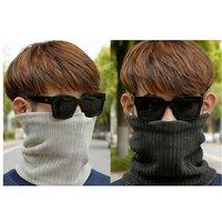 Unisex Black Winter Knitted Fleece Neck Warmer - Double Layer Thermal Scarf, Unisex, Classic Stripe