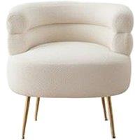 Curved Upholstered Accent Chair with Cream Teddy Fur & Gold Legs
