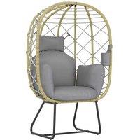 Outsunny Rattan Egg Chair with Cushion & Cup Holder, Grey - Outdoor Garden Seating, Steel Frame, 120kg Capacity