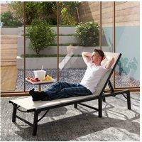 Outsunny 5-Position Reclining Sun Lounger, Folding Khaki Mesh - Weather-Resistant Garden Chair