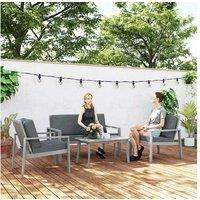 Outsunny 4-Piece Acacia Wood Garden Lounge Set with Cushions - Seats 4, Modern Grey